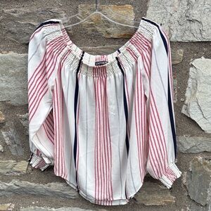 Express Women's Red Black White Striped Blouse